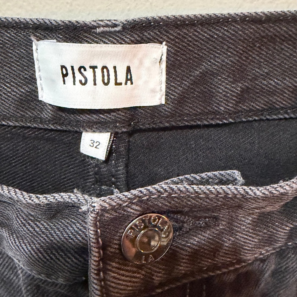 Pistola Lexi Mid Rise Bowed Straight Jeans Women 36x29 32 Mercury Black - Picture 4 of 13